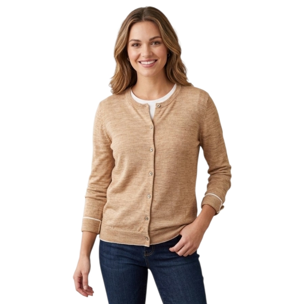 100% Merino Wool Sweater Hudson Beige Women's Cardigan